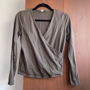 Cotton Wrap Top in Olive